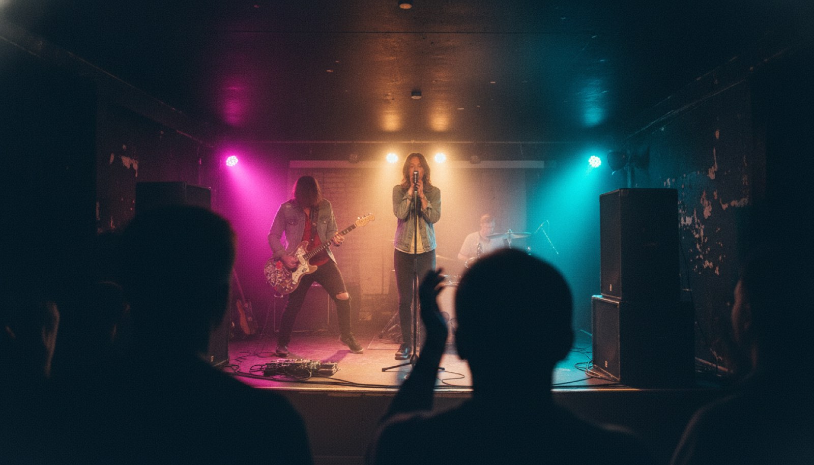 An independent band playing a small Berlin club, seen from the crowd